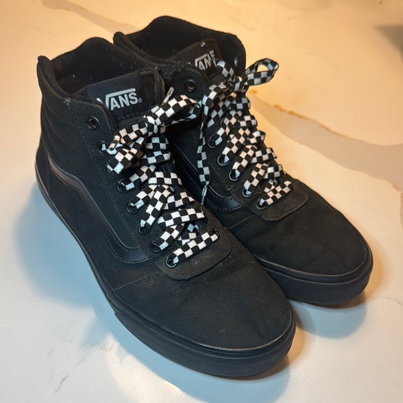 Vans Black Canvas High-Tops with Checkered Laces